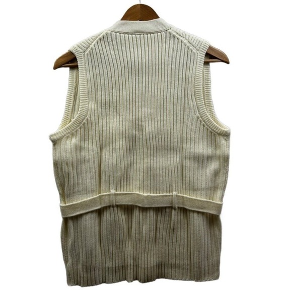 Fashion Wagon Vintage Sweater Vest Women XL Cream Belted Cable Knit Cottagecore - Picture 2 of 7